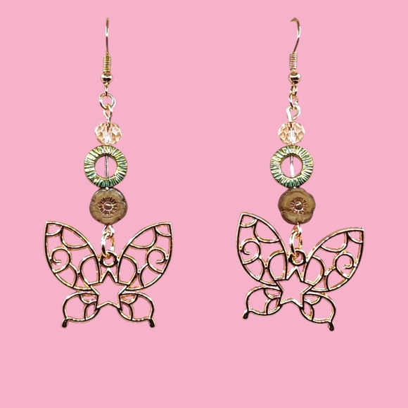 Handmade Elegant Butterfly Rose Gold Earrings - Picture 3 of 3